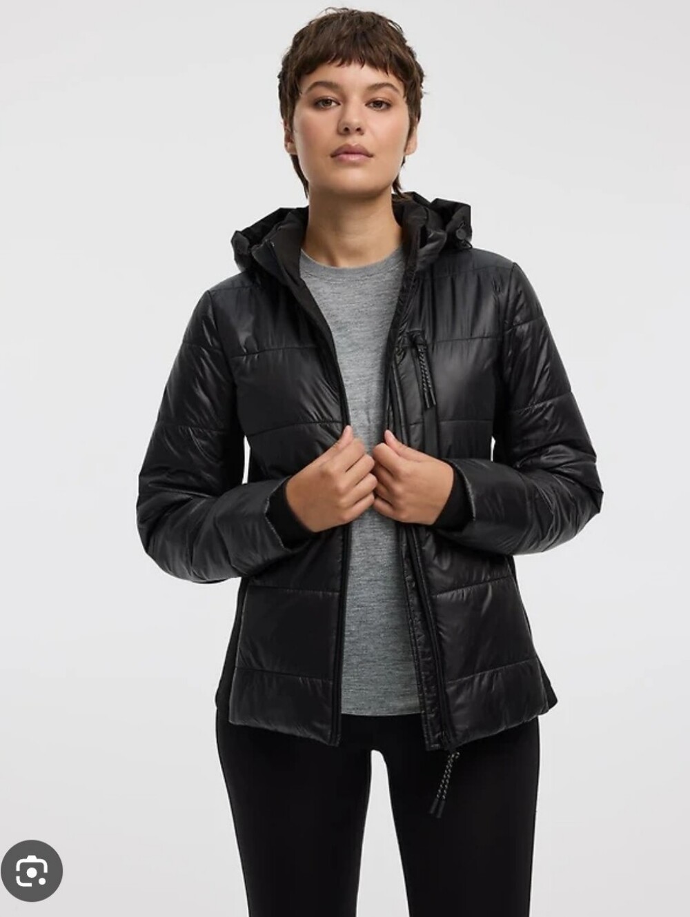 NWT Hyba Black Lightweight Mix-Media Quilted Hooded Jacket
